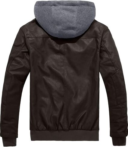 Szory Men's Winter PU Leather Jacket Motorcycle Biker Bomber Jacket with Removable Hood in Saudi Arabia