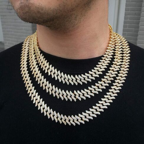PY BLING 15 ملم الهيب هوب كامل مثلج خارج الماس سبايك ميامي الكوبي سلسلة ربط قلادة 18K / الذهب الأبيض مطلي تشيكوسلوفاكيا قلادة / سوار للرجال والنساء in Kuwait