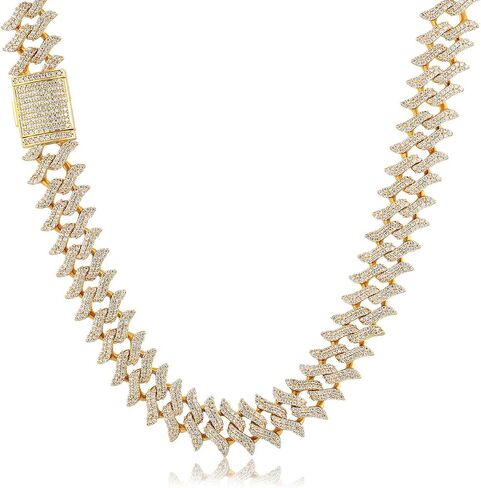 PY BLING 15 ملم الهيب هوب كامل مثلج خارج الماس سبايك ميامي الكوبي سلسلة ربط قلادة 18K / الذهب الأبيض مطلي تشيكوسلوفاكيا قلادة / سوار للرجال والنساء in Kuwait