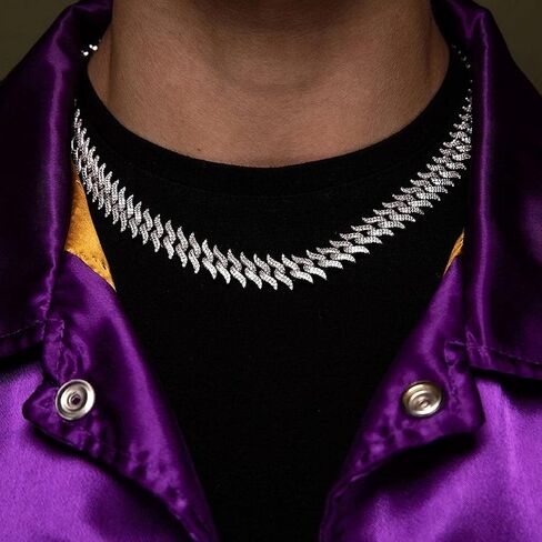 PY BLING 15 ملم الهيب هوب كامل مثلج خارج الماس سبايك ميامي الكوبي سلسلة ربط قلادة 18K / الذهب الأبيض مطلي تشيكوسلوفاكيا قلادة / سوار للرجال والنساء in Kuwait