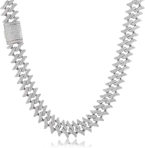 PY BLING 15 ملم الهيب هوب كامل مثلج خارج الماس سبايك ميامي الكوبي سلسلة ربط قلادة 18K / الذهب الأبيض مطلي تشيكوسلوفاكيا قلادة / سوار للرجال والنساء in Kuwait