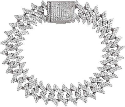 PY BLING 15 ملم الهيب هوب كامل مثلج خارج الماس سبايك ميامي الكوبي سلسلة ربط قلادة 18K / الذهب الأبيض مطلي تشيكوسلوفاكيا قلادة / سوار للرجال والنساء in Kuwait