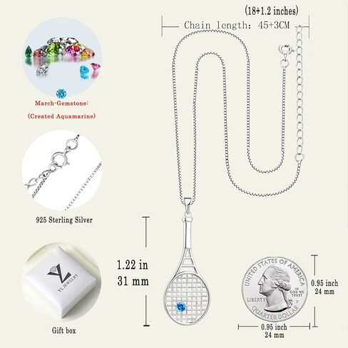 YL Tennis Racquet Pendant Necklace 925 Sterling Silver Gemstones Love Sports Jewelry for Women Men in Kuwait
