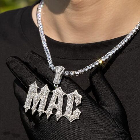 Customized Name Plated Necklace for Men Super Rapper Star Charms Jewelry Iced Out Personalized Brush Font Nameplate Pendant Rock Street Culture, Custom Made Hip Hop Name Capital Initial Letter Chains in Kuwait