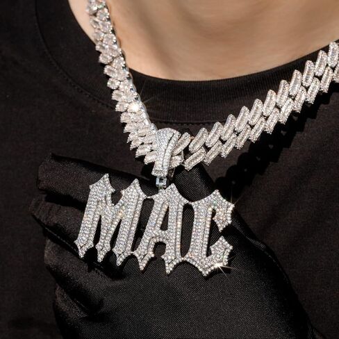Customized Name Plated Necklace for Men Super Rapper Star Charms Jewelry Iced Out Personalized Brush Font Nameplate Pendant Rock Street Culture, Custom Made Hip Hop Name Capital Initial Letter Chains in Kuwait