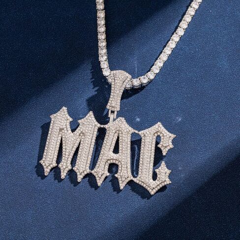Customized Name Plated Necklace for Men Super Rapper Star Charms Jewelry Iced Out Personalized Brush Font Nameplate Pendant Rock Street Culture, Custom Made Hip Hop Name Capital Initial Letter Chains in Kuwait