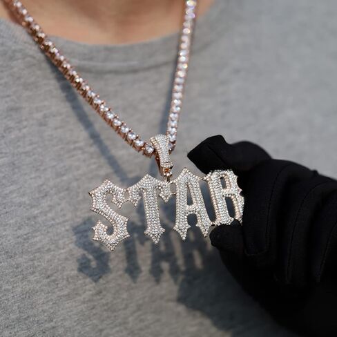 Customized Name Plated Necklace for Men Super Rapper Star Charms Jewelry Iced Out Personalized Brush Font Nameplate Pendant Rock Street Culture, Custom Made Hip Hop Name Capital Initial Letter Chains in Kuwait