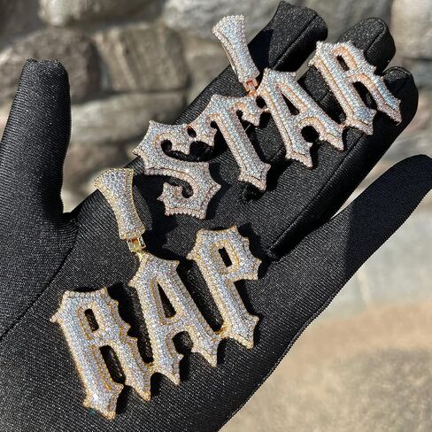 Customized Name Plated Necklace for Men Super Rapper Star Charms Jewelry Iced Out Personalized Brush Font Nameplate Pendant Rock Street Culture, Custom Made Hip Hop Name Capital Initial Letter Chains in Kuwait