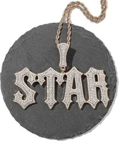 Customized Name Plated Necklace for Men Super Rapper Star Charms Jewelry Iced Out Personalized Brush Font Nameplate Pendant Rock Street Culture, Custom Made Hip Hop Name Capital Initial Letter Chains in Kuwait