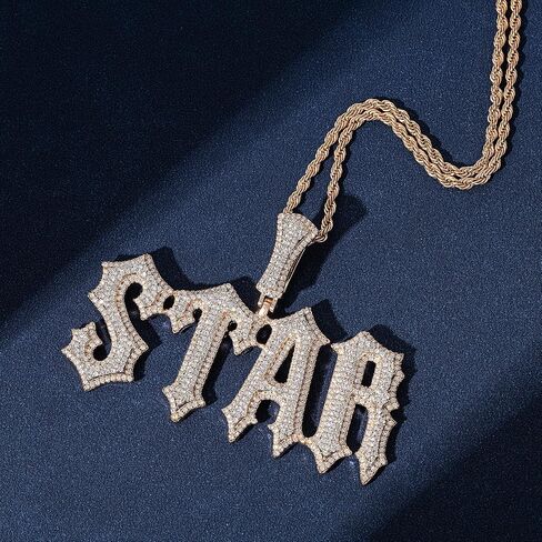 Customized Name Plated Necklace for Men Super Rapper Star Charms Jewelry Iced Out Personalized Brush Font Nameplate Pendant Rock Street Culture, Custom Made Hip Hop Name Capital Initial Letter Chains in Kuwait