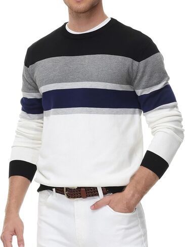 PJ PAUL JONES Men's Stripes Crewneck Pullover Sweaters Long Sleeve Knitwear in Kuwait