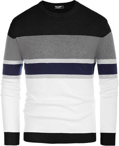 PJ PAUL JONES Men's Stripes Crewneck Pullover Sweaters Long Sleeve Knitwear in Kuwait