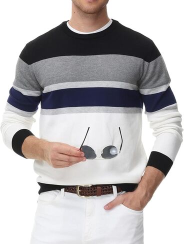 PJ PAUL JONES Men's Stripes Crewneck Pullover Sweaters Long Sleeve Knitwear in Kuwait
