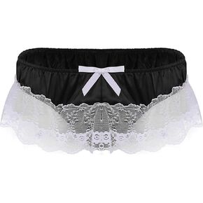 Mens G-String Thong Lace Butt Sissy Briefs Low Sexy Open Underwear Panties Purple and Gold Lingerie (Wine, L) in Saudi Arabia