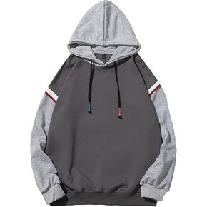 Men's Round Neck Hoodies Long Sleeve Color Block Pullover Sweatshirt Casual Loose Drawstring Hooded Jumper Tops in Saudi Arabia