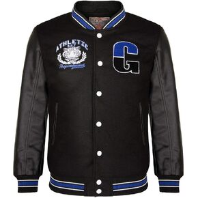 Men's Cotton Wool Baseball White PU Leather Sleeved Varsity Letterman Badged Bomber Jacket in Kuwait