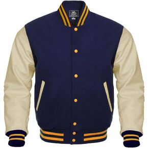 Letterman Baseball Varsity Jackets Genuine Cream Leather Sleeves Navy Wool in Saudi Arabia