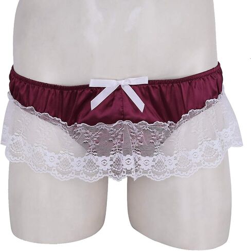 Mens G-String Thong Lace Butt Sissy Briefs Low Sexy Open Underwear Panties Purple and Gold Lingerie (Wine, L) in Saudi Arabia