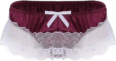 Mens G-String Thong Lace Butt Sissy Briefs Low Sexy Open Underwear Panties Purple and Gold Lingerie (Wine, L) in Saudi Arabia