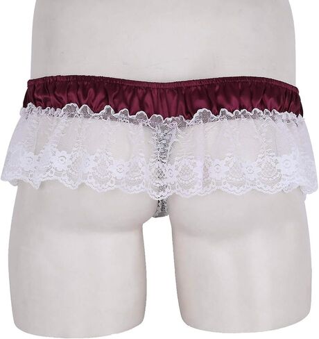 Mens G-String Thong Lace Butt Sissy Briefs Low Sexy Open Underwear Panties Purple and Gold Lingerie (Wine, L) in Saudi Arabia