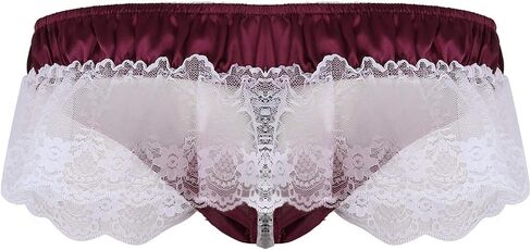 Mens G-String Thong Lace Butt Sissy Briefs Low Sexy Open Underwear Panties Purple and Gold Lingerie (Wine, L) in Saudi Arabia