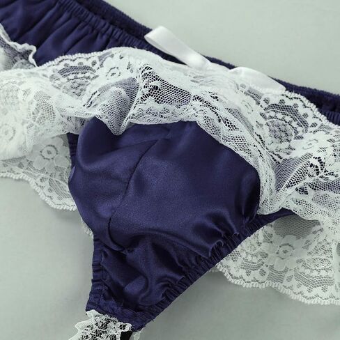 Mens G-String Thong Lace Butt Sissy Briefs Low Sexy Open Underwear Panties Purple and Gold Lingerie (Wine, L) in Saudi Arabia
