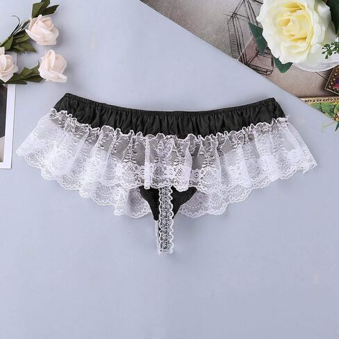 Mens G-String Thong Lace Butt Sissy Briefs Low Sexy Open Underwear Panties Purple and Gold Lingerie (Wine, L) in Saudi Arabia