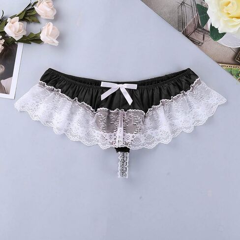 Mens G-String Thong Lace Butt Sissy Briefs Low Sexy Open Underwear Panties Purple and Gold Lingerie (Wine, L) in Saudi Arabia