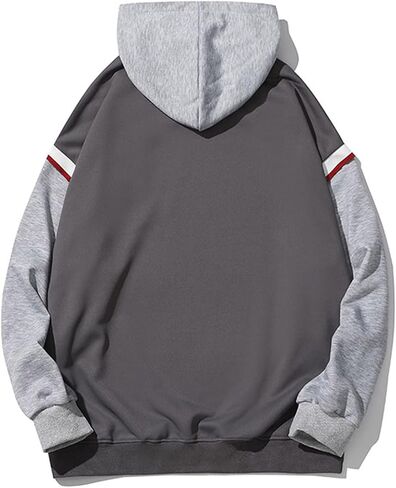Men's Round Neck Hoodies Long Sleeve Color Block Pullover Sweatshirt Casual Loose Drawstring Hooded Jumper Tops in Kuwait