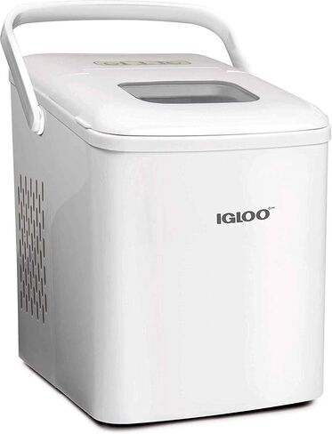 Igloo ICEB26HNWHN Automatic Self-Cleaning Portable Electric Countertop Ice Maker Machine With Handle, 26 Pounds in 24 Hours, 9 Ice Cubes Ready in 7 minutes, With Ice Scoop and Basket, White in Saudi Arabia