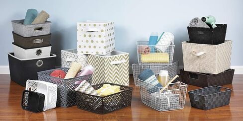 Home Basics Small Woven Bin (Brown) Medium Woven Baskets for Storage | Great for Organizing Makeup, Crafts, and More | Tall Woven Baskets with Handles in Kuwait