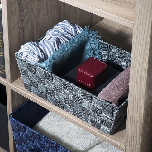 Home Basics Small Woven Bin (Brown) Medium Woven Baskets for Storage | Great for Organizing Makeup, Crafts, and More | Tall Woven Baskets with Handles in Kuwait