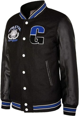 Men's Cotton Wool Baseball White PU Leather Sleeved Varsity Letterman Badged Bomber Jacket in Kuwait