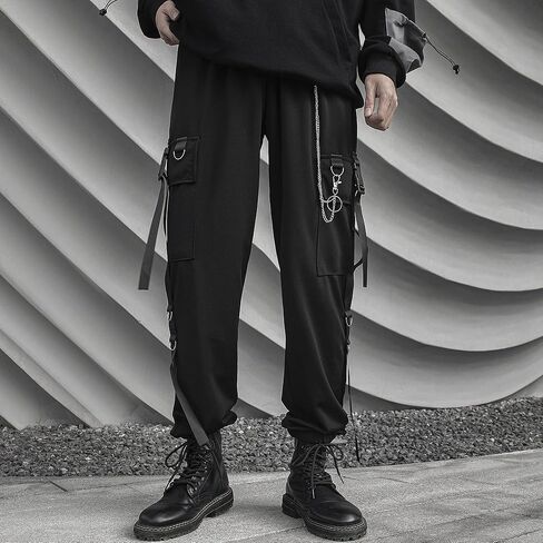 HaiZi XiHuan للجنسين وزرة وظيفية Sweatpants التكتيكية الهيب هوب بنطلون الشارع الشهير الرجال الحريم Techwear البضائع السراويل in Saudi Arabia