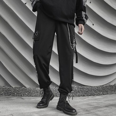 HaiZi XiHuan للجنسين وزرة وظيفية Sweatpants التكتيكية الهيب هوب بنطلون الشارع الشهير الرجال الحريم Techwear البضائع السراويل in Saudi Arabia