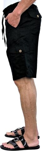 short fin Men's Linen Cargo Shorts W/Drawstring in Kuwait
