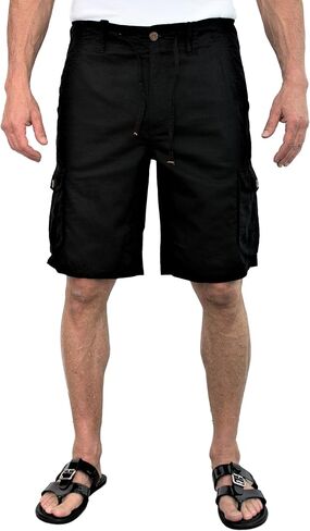short fin Men's Linen Cargo Shorts W/Drawstring in Kuwait