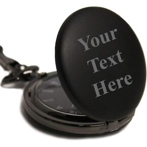 Custom Personalized Black Matte Pocket Watch with Chain - Customized with Your Text in Kuwait