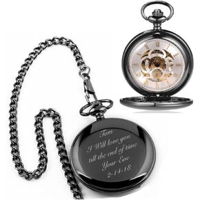 Personalized Antique Mechanical Movement Gunmetal Pocket Watch Custom Engraved Free with Gift Box - Ships from USA, PW51 in Saudi Arabia