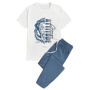 GORGLITTER Men's 2 Pieces Short Sleeve Tracksuit Sets Letter Graphic T Shirt Drawstring Waist Pants in Saudi Arabia