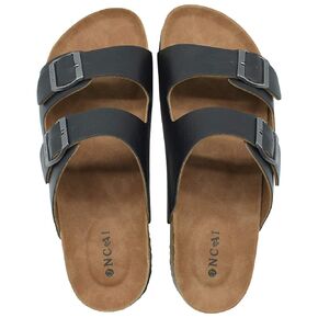ONCAI Mens Sandals,Beach Slides Cork Footbed Slippers with Adjustable Buckle Straps Size 7-13
