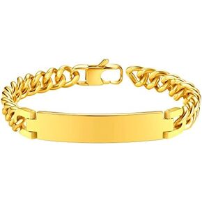 أساور الهوية الرجالية ذات الاسم الشخصي من ChainsProMax، سوار تعريف مخصص، من الفولاذ المقاوم للصدأ/مطلي بالذهب، صندوق هدايا مُرسل in Kuwait