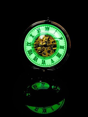 Steampunk Vintage Luminous Roman Letters Skeleton Mechanical Pocket Watch with Chain (Carved Black) in Kuwait