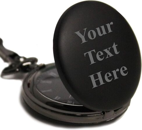 Custom Personalized Black Matte Pocket Watch with Chain - Customized with Your Text in Kuwait