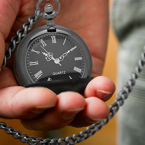 Custom Personalized Black Matte Pocket Watch with Chain - Customized with Your Text in Kuwait