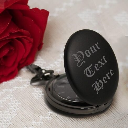 Custom Personalized Black Matte Pocket Watch with Chain - Customized with Your Text in Kuwait