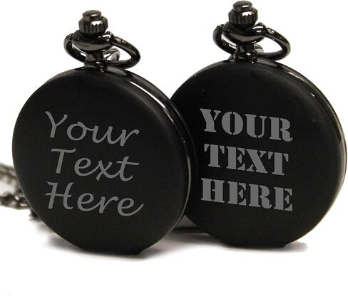 Custom Personalized Black Matte Pocket Watch with Chain - Customized with Your Text in Kuwait