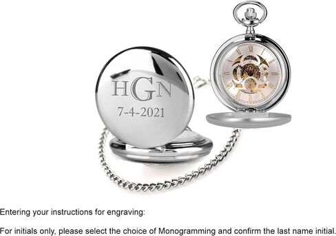 Personalized Antique Mechanical Movement Silver Pocket Watch Custom Engraved Free with Gift Box - Ships from USA (PW51) in Saudi Arabia