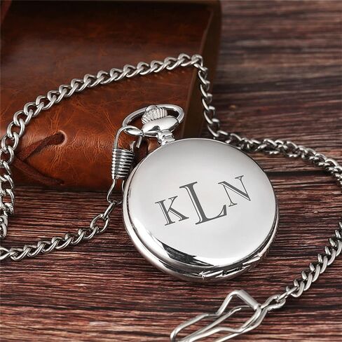 Personalized Antique Mechanical Movement Silver Pocket Watch Custom Engraved Free with Gift Box - Ships from USA (PW51) in Saudi Arabia