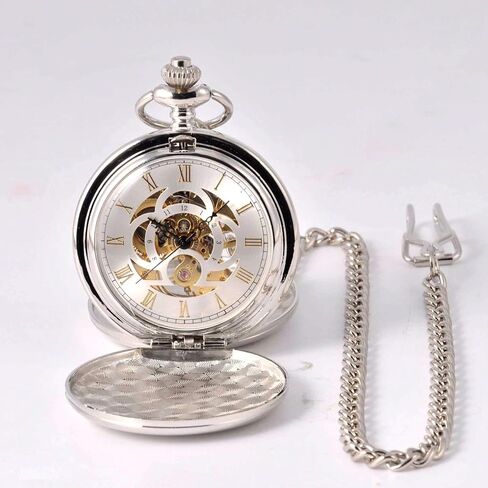 Personalized Antique Mechanical Movement Silver Pocket Watch Custom Engraved Free with Gift Box - Ships from USA (PW51) in Saudi Arabia